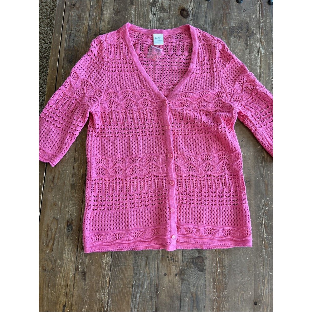 Blair Women’s 3/4 Sleeve Button Up Light Cardigan Cotton Pink Sz Small NWOT